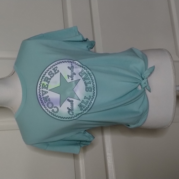 Converse size large girls mint green Chuck Taylor all-star crop tee with tie - Picture 1 of 7